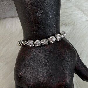 Silver Tone Rhinestone Beaded Adjustable Bracelet up to 9"